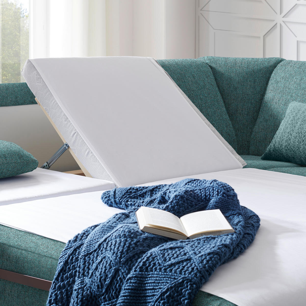 WOHNLANDSCHAFT in Chenille Türkis  - Türkis/Alufarben, KONVENTIONELL, Kunststoff/Textil (236/322/158cm) - Sedda