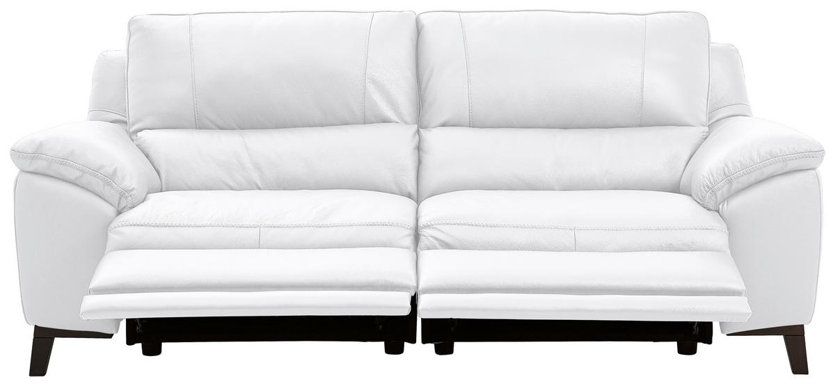 2,5-SITZER in Kombination Echtleder/Lederlook Weiß  - Wengefarben/Weiß, Design, Leder/Holz (216/97/95-151cm) - Livetastic