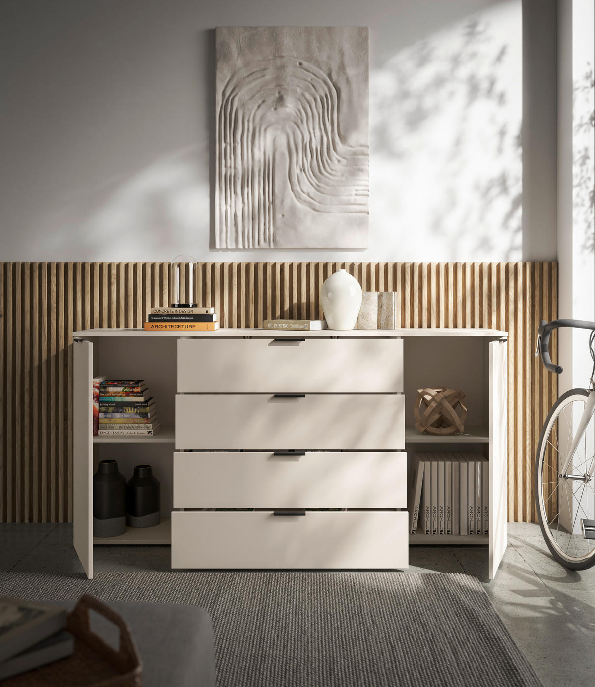 KOMODA S VRATIMA - kašmir/crna, Osnovno, pločasti materijal/plastika (180/90/40cm) - Xora