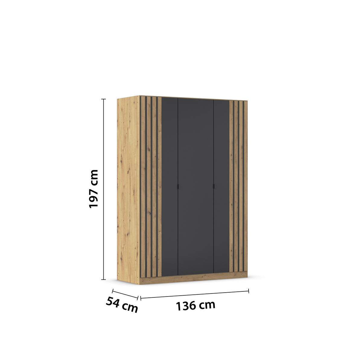 DREHTÜRENSCHRANK Grau, Eiche Artisan  - Eiche Artisan/Grau, Modern, Holzwerkstoff/Metall (136/197/54cm) - Rauch Möbel