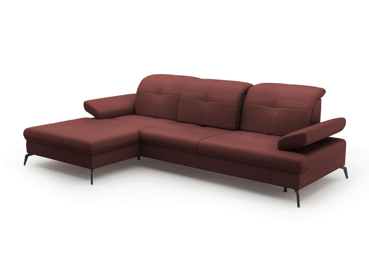 ECKSOFA in Echtleder Rotbraun  - Rotbraun/Schwarz, Konventionell, Leder/Metall (185/279cm) - Sit & More