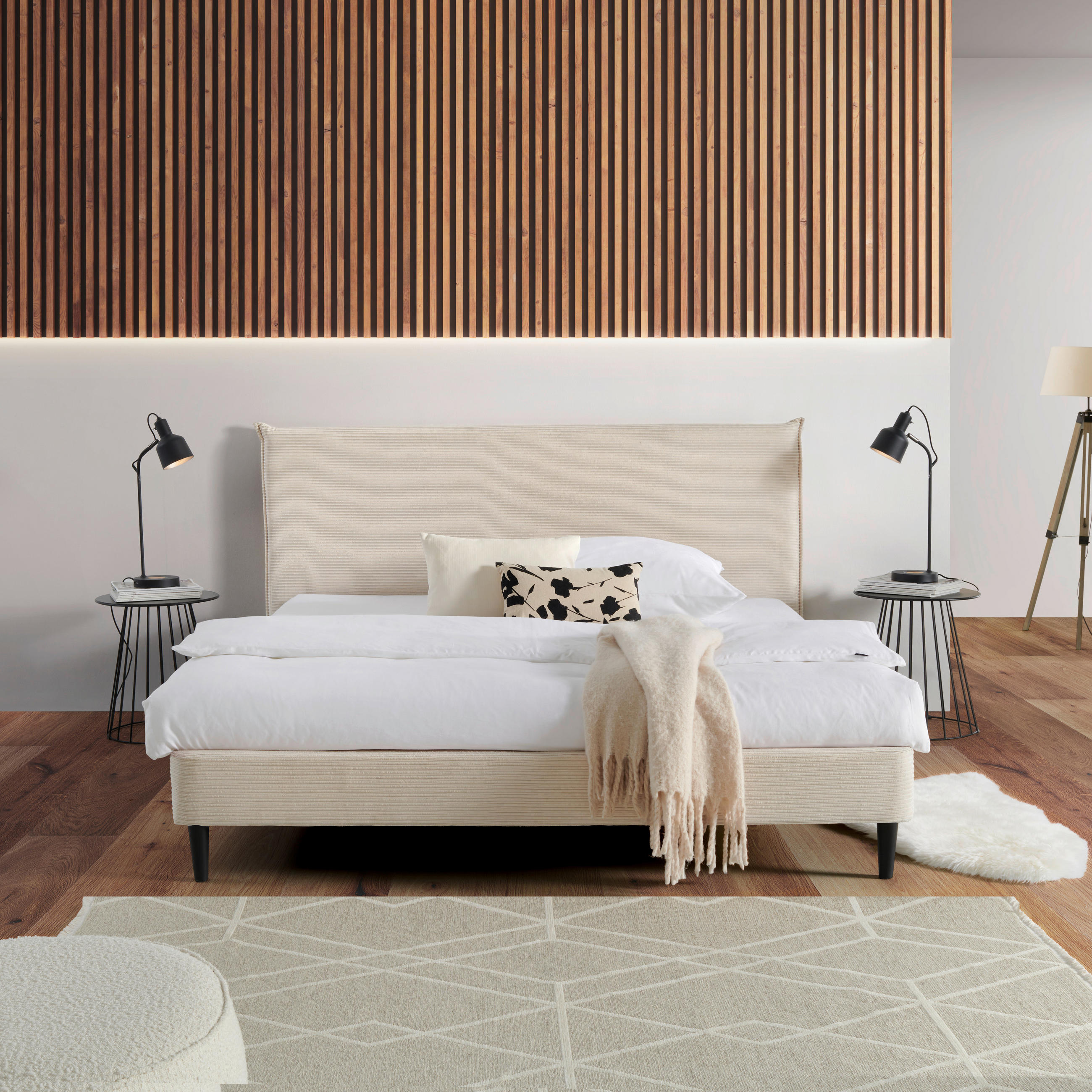 TAPECIRANI KREVET   180/200 cm   bijela  - bijela/prirodne boje, Moderno, drvo/tekstil (180/200cm) - Livetastic