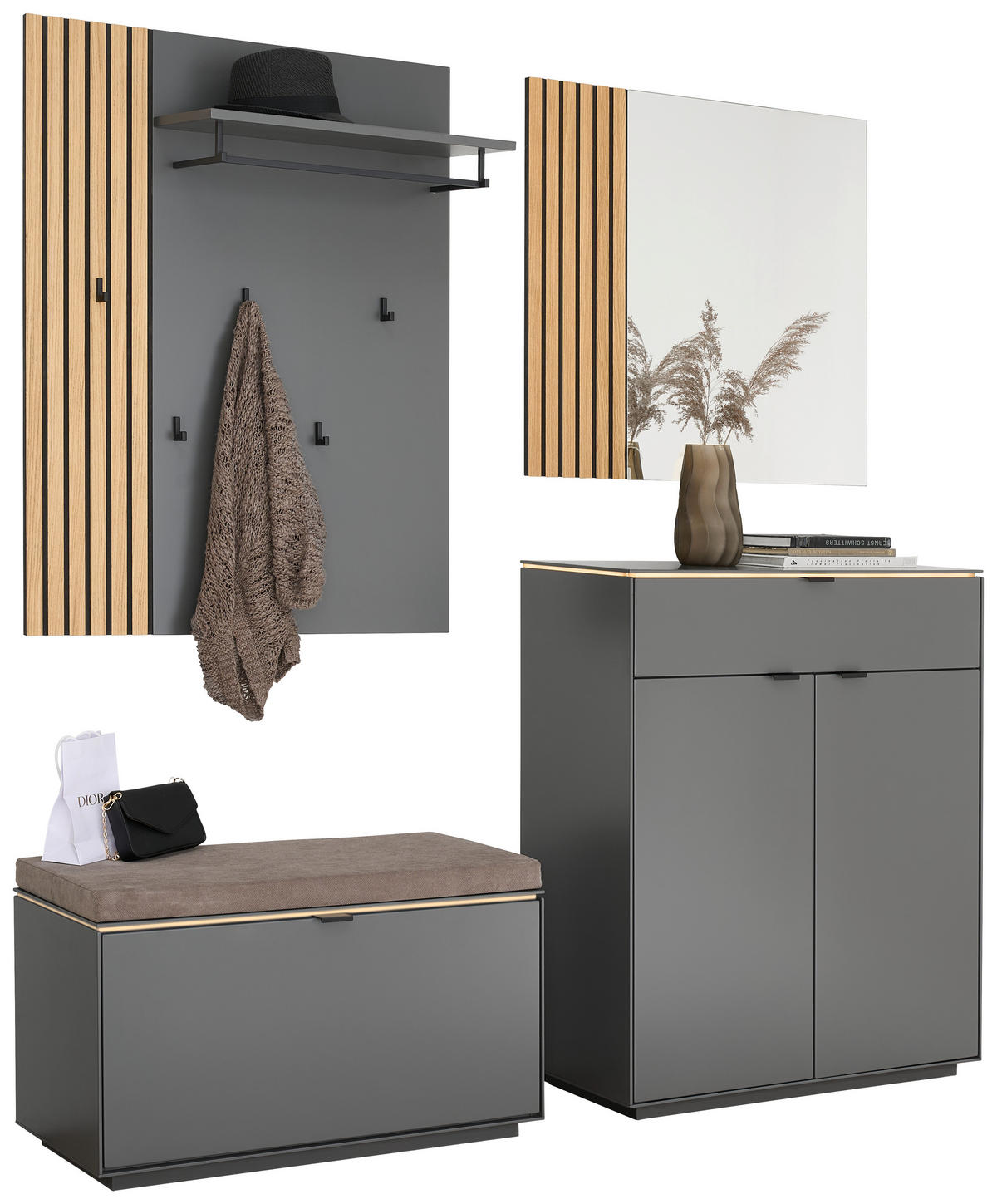 GARDEROBE 4-teilig  in 171/200/40 cm  - Eichefarben/Anthrazit, Design, Glas/Holz (171/200/40cm) - Dieter Knoll