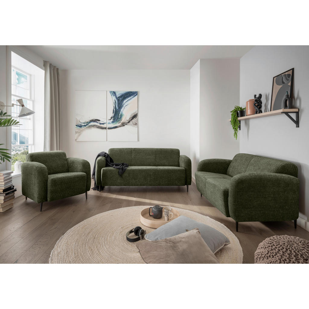 Thumbnail - Livetastic 3-Sitzer-Sofa, Olivgrün, Textil, Uni, 180x76x90 cm, Made in EU, Typenauswahl, Stoffauswahl, Rücken echt, Armt...