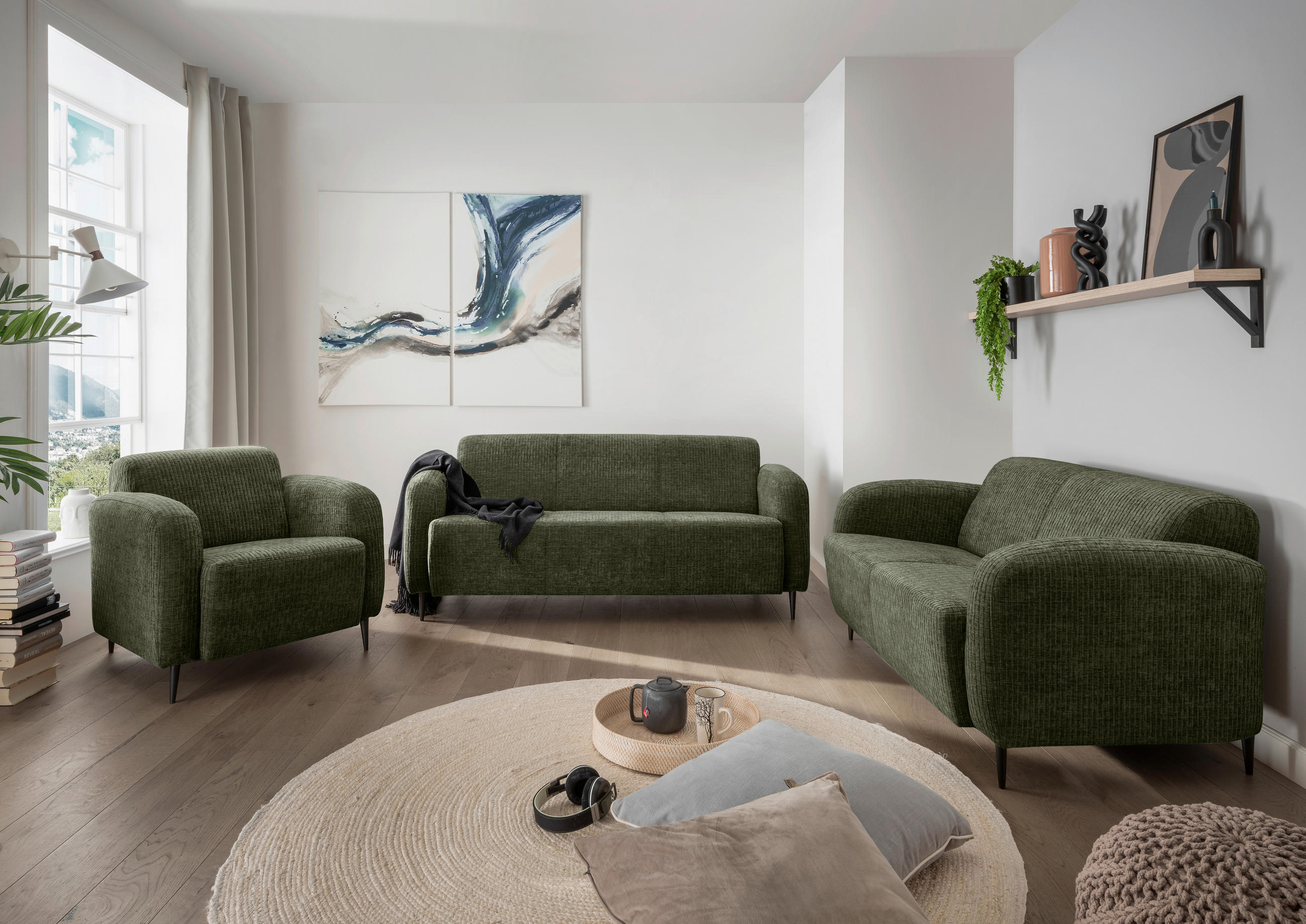 2-SITZER-SOFA Mikrofaser Olivgrün  - Schwarz/Olivgrün, MODERN, Textil/Metall (140/76/90cm) - Livetastic