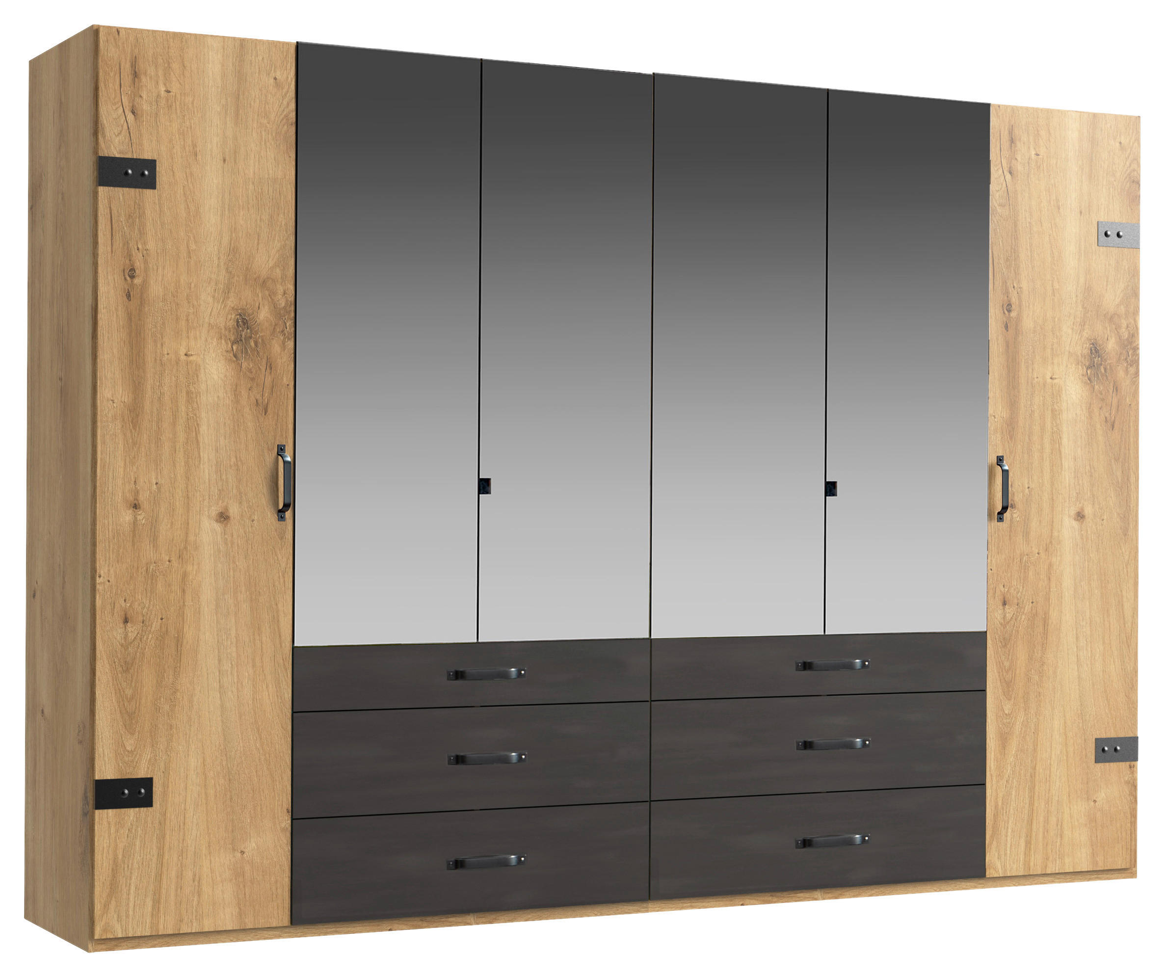 DREHTÜRENSCHRANK 300/216/58 cm,  in Graphitfarben, Eichefarben, 6-türig  - Eichefarben/Graphitfarben, Basics, Holzwerkstoff/Metall (300/216/58cm) - MID.YOU