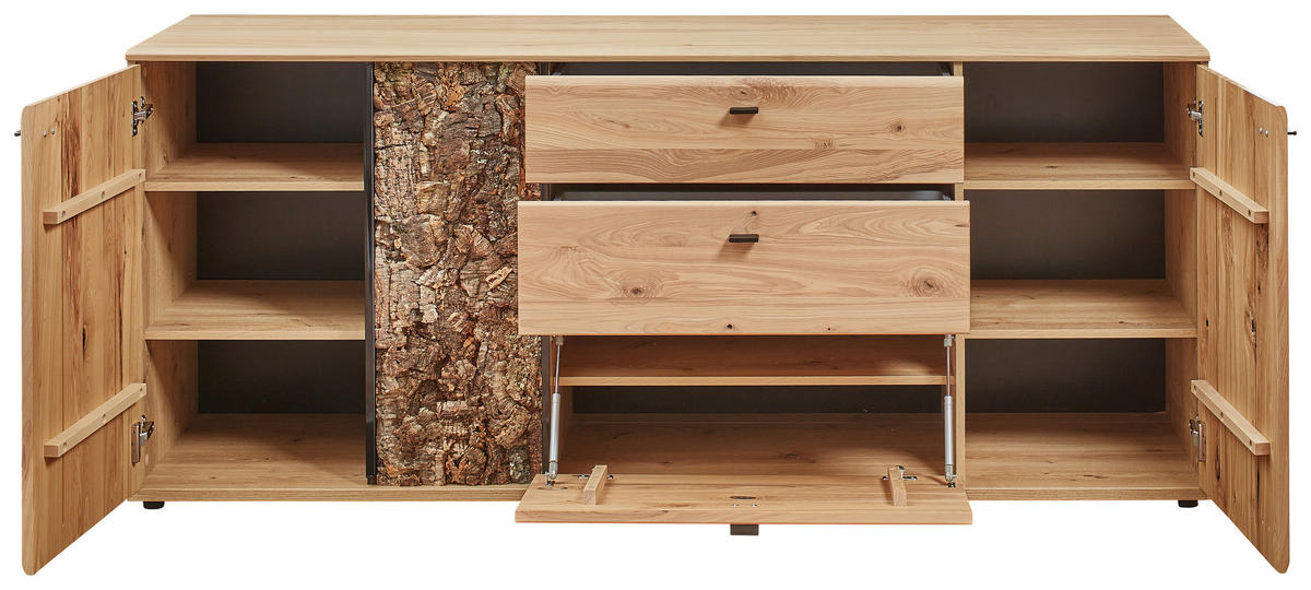 DNEVNI REGAL,  barve jesena  - barve jesena/črna, Natur, kovina/steklo (320/163cm) - Linea Natura