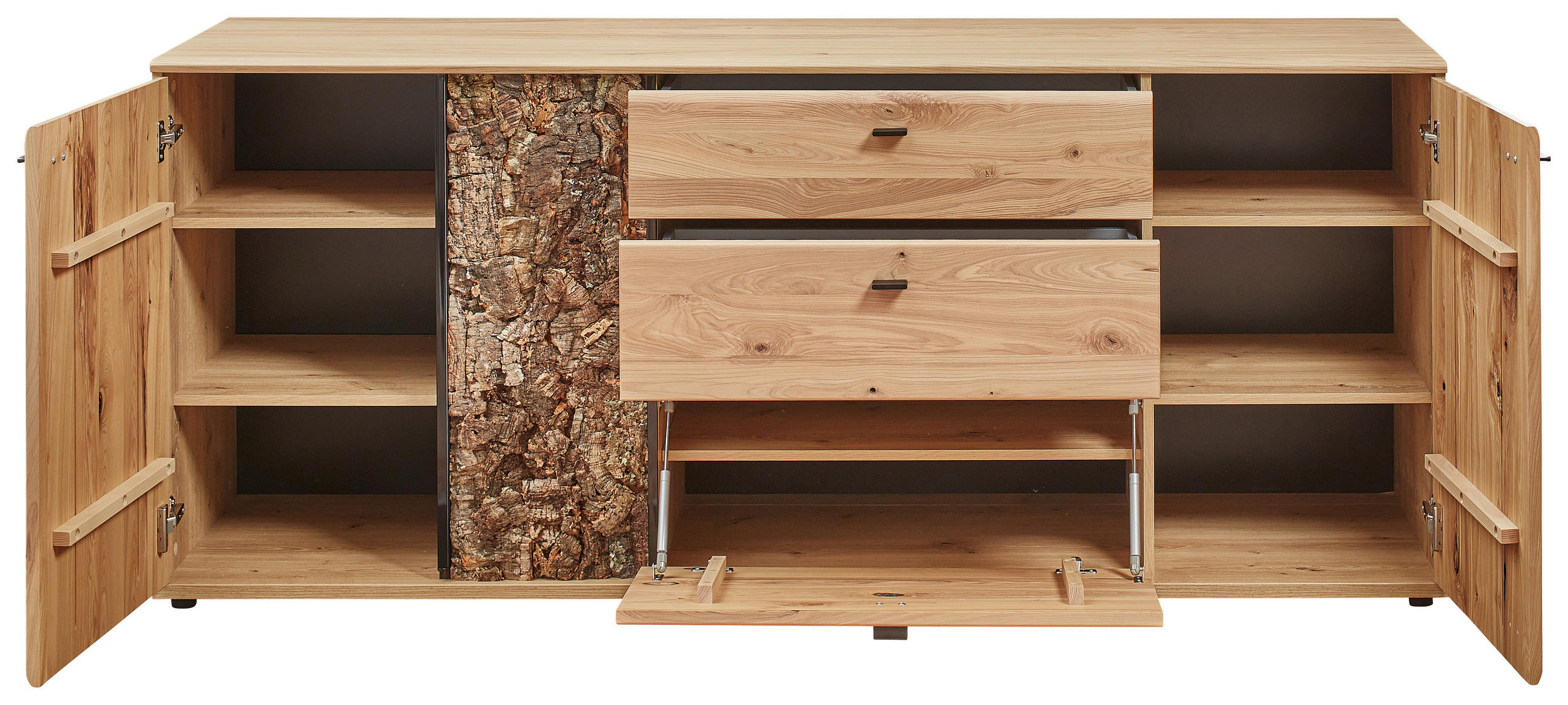 Thumbnail - Cantus Sideboard, Esche, Eiche Artisan, Metall, Esche, Kork, massiv, 5 Fächer, 2 Schublade(n) Schubladen, 175x83x50 cm, ...
