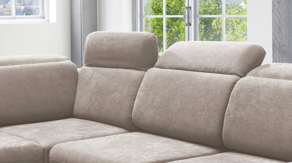ECKSOFA in Mikrofaser Taupe  - Taupe/Chromfarben, Design, Textil/Metall (228/283cm) - Livetastic