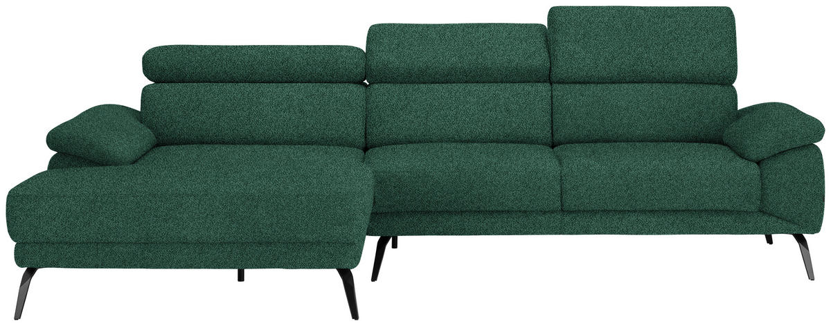 ECKSOFA Grün Velours  - Schwarz/Grün, Design, Textil/Metall (187/295cm) - Novel