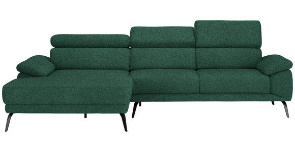 ECKSOFA Grün Velours  - Schwarz/Grün, Design, Textil/Metall (187/295cm) - Novel