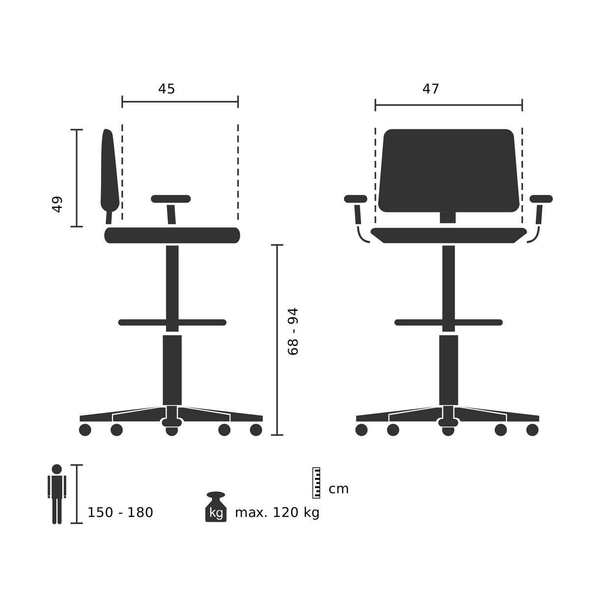 OTOČNÁ ŽIDLE, černá - černá, Basics, textil/plast (73/115-140/73cm) - MID.YOU