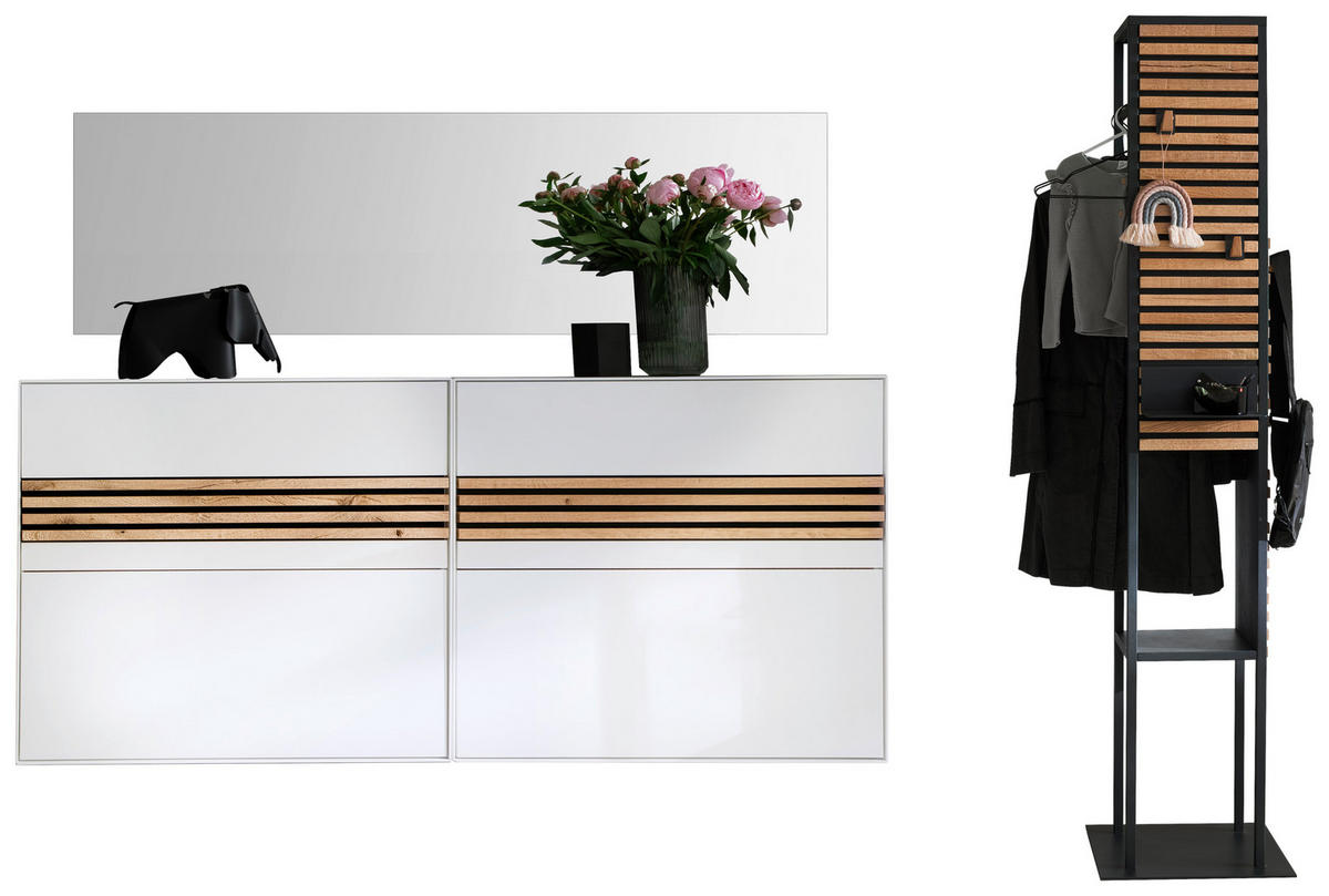 GARDEROBE 4-teilig  in 256/186/42 cm  - Eichefarben/Anthrazit, Design, Glas/Holz (256/186/42cm) - Schöner Wohnen