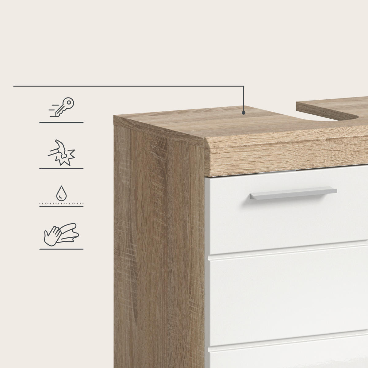 BADEZIMMER 4-teilig  in 160 cm  - Weiß Hochglanz/Silberfarben, MODERN, Glas/Holzwerkstoff (160cm) - MID.YOU