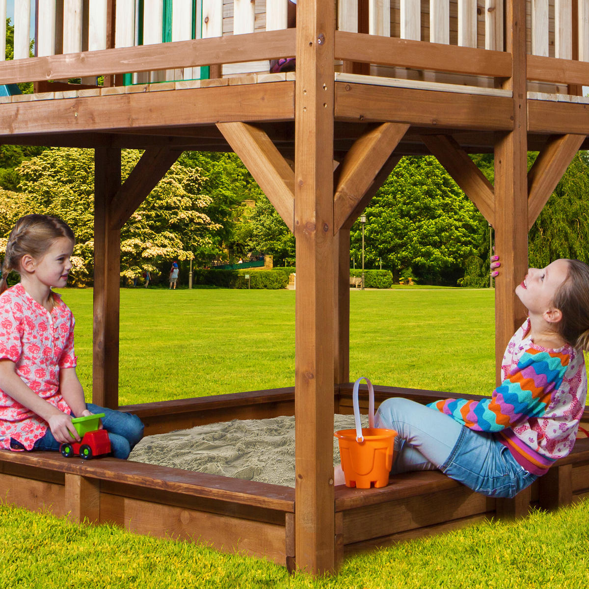 SPIELTURM 613/291/277 cm  - Braun/Weiß, KONVENTIONELL, Holz (613/291/277cm) - Ambia Garden