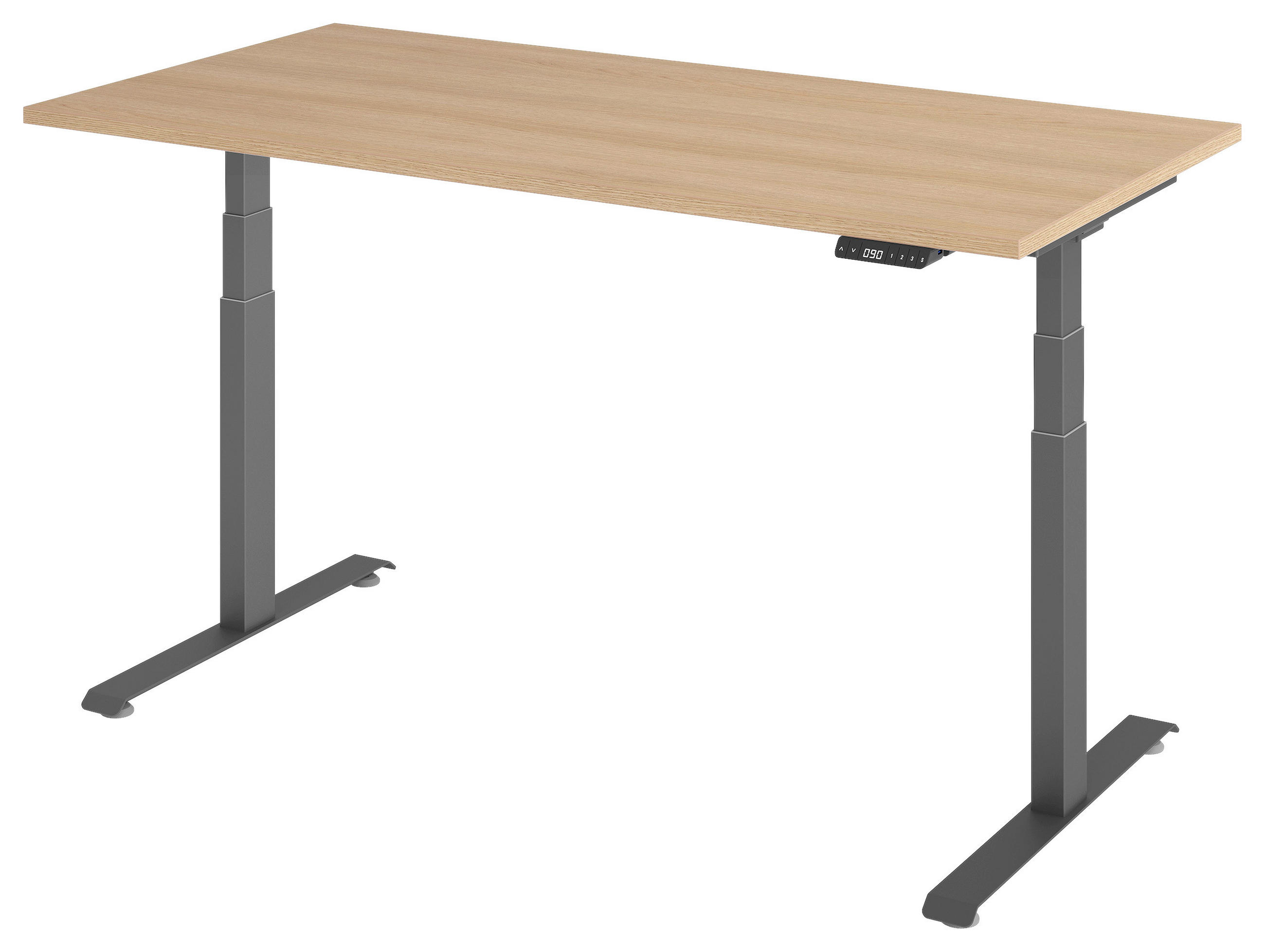 SCHREIBTISCH 160/80/64,5-129,5 cm Graphitfarben, Eichefarben elektrisch höhenverstellbar  - Eichefarben/Graphitfarben, KONVENTIONELL, Holzwerkstoff/Metall (160/80/64,5-129,5cm) - Venda