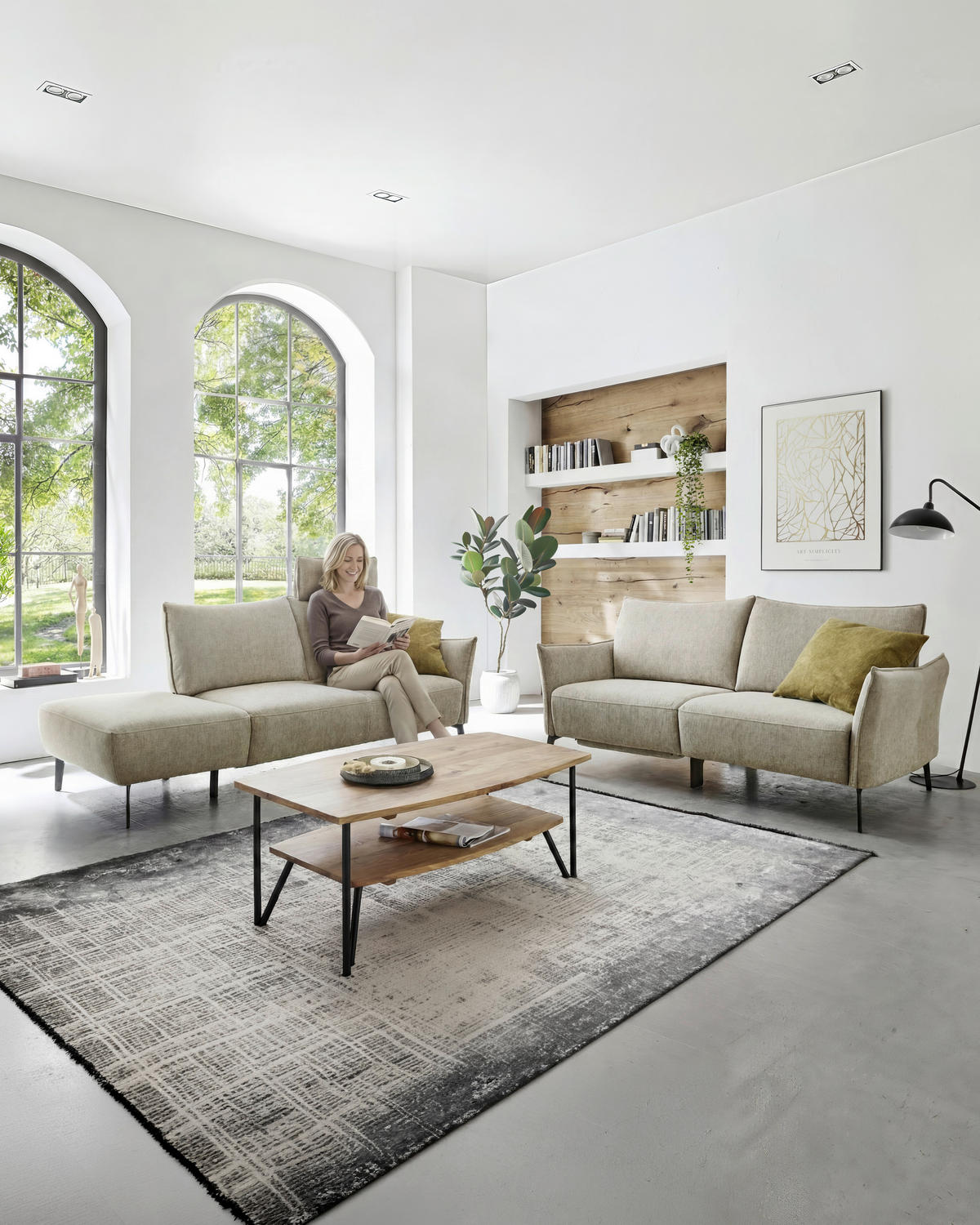 3-SITZER-SOFA Chenille Beige  - Beige/Schwarz, Konventionell, Textil/Metall (184/90/92cm) - Elegando