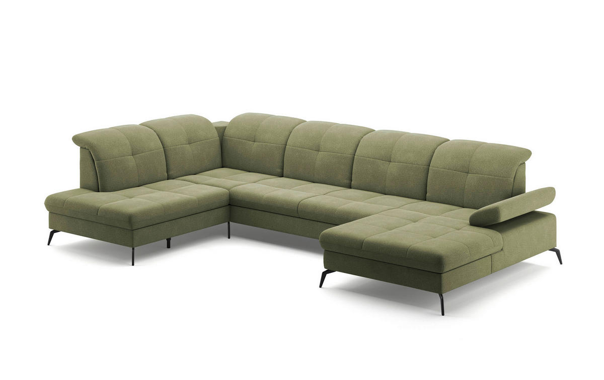 WOHNLANDSCHAFT in Flachgewebe Hellgrün  - Schwarz/Hellgrün, Konventionell, Textil/Metall (231/357/185cm) - Sit & More