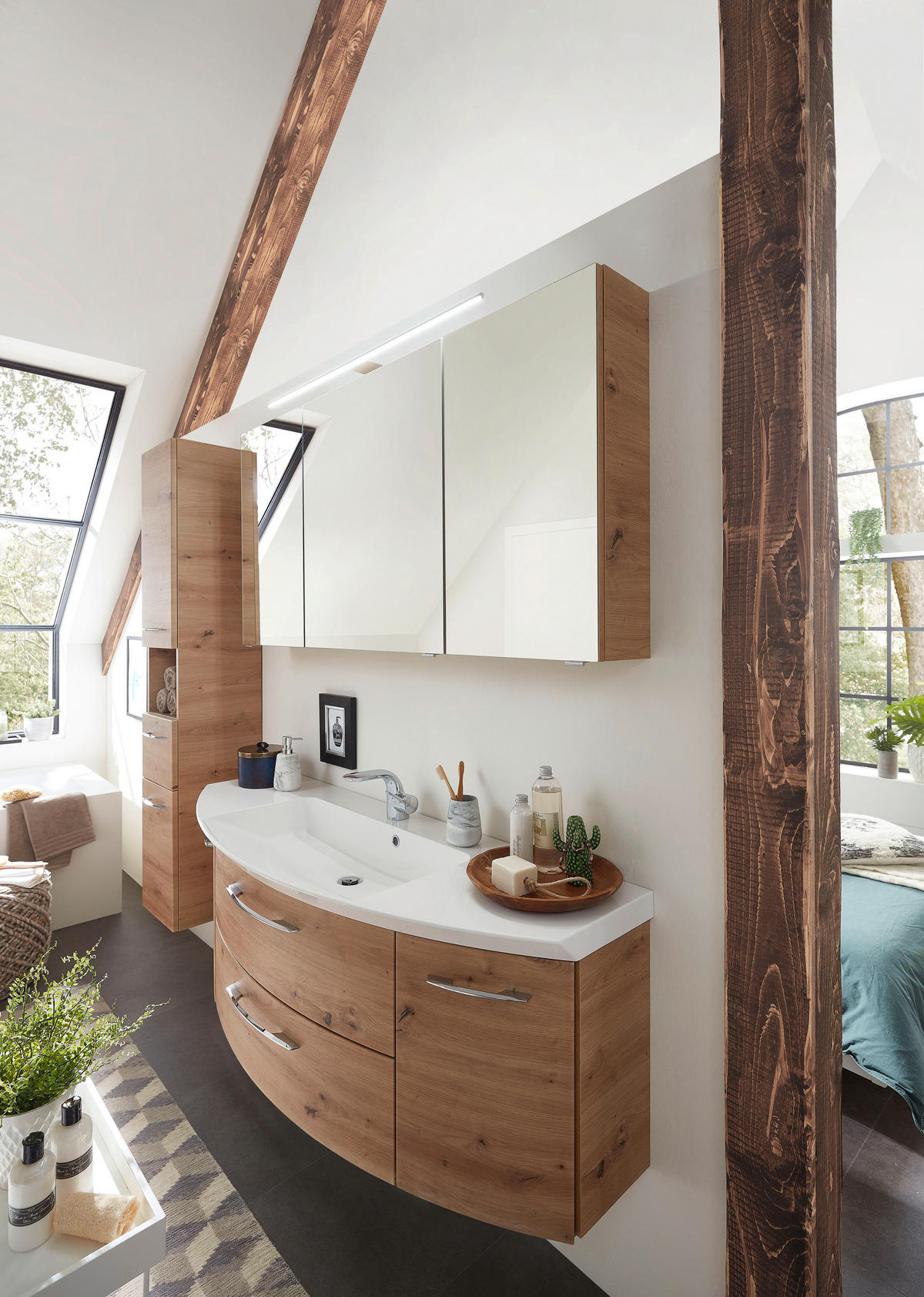 BADEZIMMER  in 141 cm  - Eichefarben, KONVENTIONELL, Glas/Holzwerkstoff (141cm) - Sadena