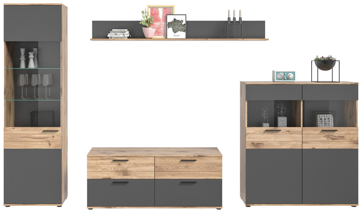 OBÝVACIA STENA, sivá - čierna/sivá, Konventionell, kompozitné drevo/plast (327/200/44cm) - MID.YOU