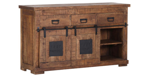 SIDEBOARD Mangoholz massiv Naturfarben Einlegeböden  - Schwarz/Naturfarben, ROMANTIK / LANDHAUS, Holz/Metall (145/85/45cm) - Landscape