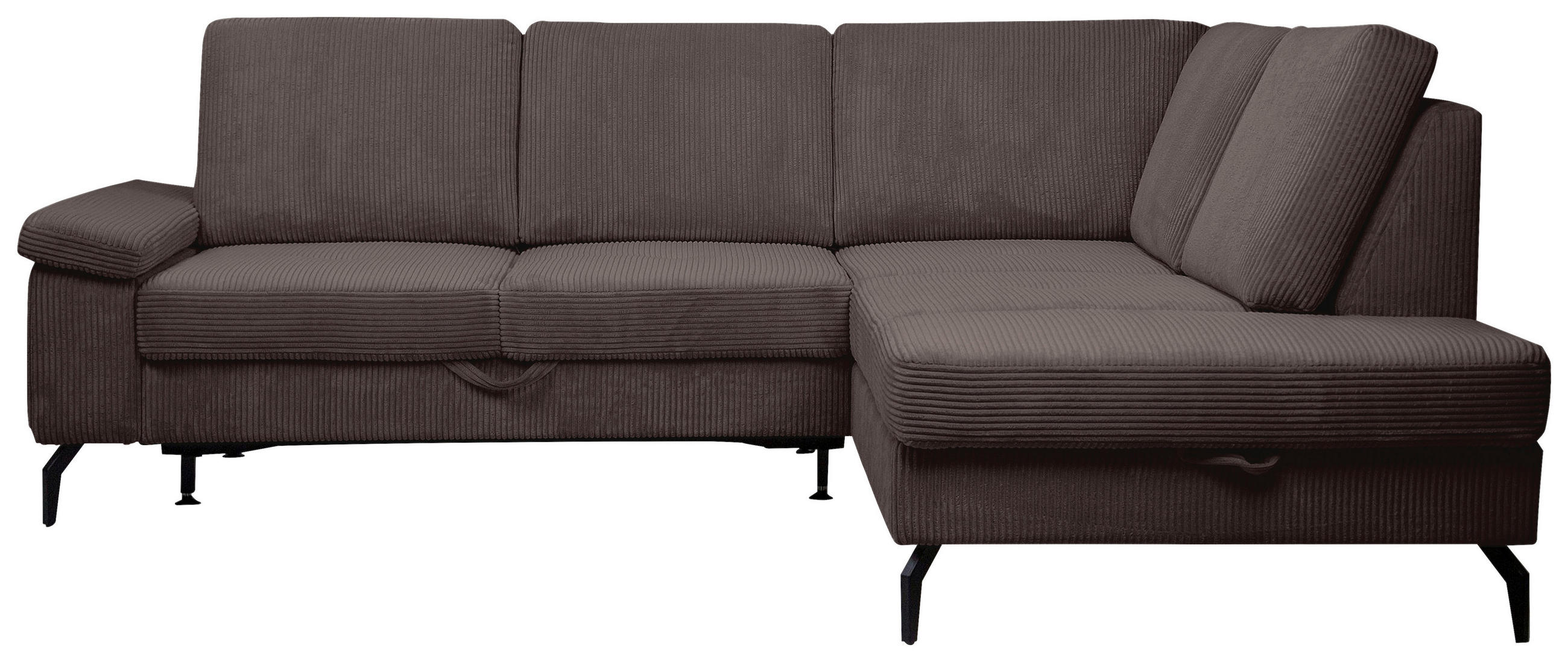 ECKSOFA Dunkelbraun Velours Bettkasten, Sitzvorzug  - Dunkelbraun/Schwarz, KONVENTIONELL, Textil/Metall (253/206cm) - Venda