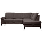 ECKSOFA Dunkelbraun Velours Bettkasten, Sitzvorzug  - Dunkelbraun/Schwarz, KONVENTIONELL, Textil/Metall (253/206cm) - Venda