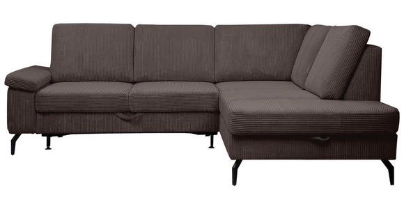 ECKSOFA Dunkelbraun Velours Bettkasten, Sitzvorzug  - Dunkelbraun/Schwarz, KONVENTIONELL, Textil/Metall (253/206cm) - Venda
