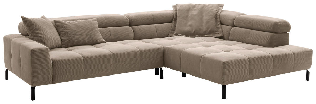 ECKSOFA in Cord Taupe  - Taupe/Schwarz, Konventionell, Textil/Metall (311/219cm) - Hom`in