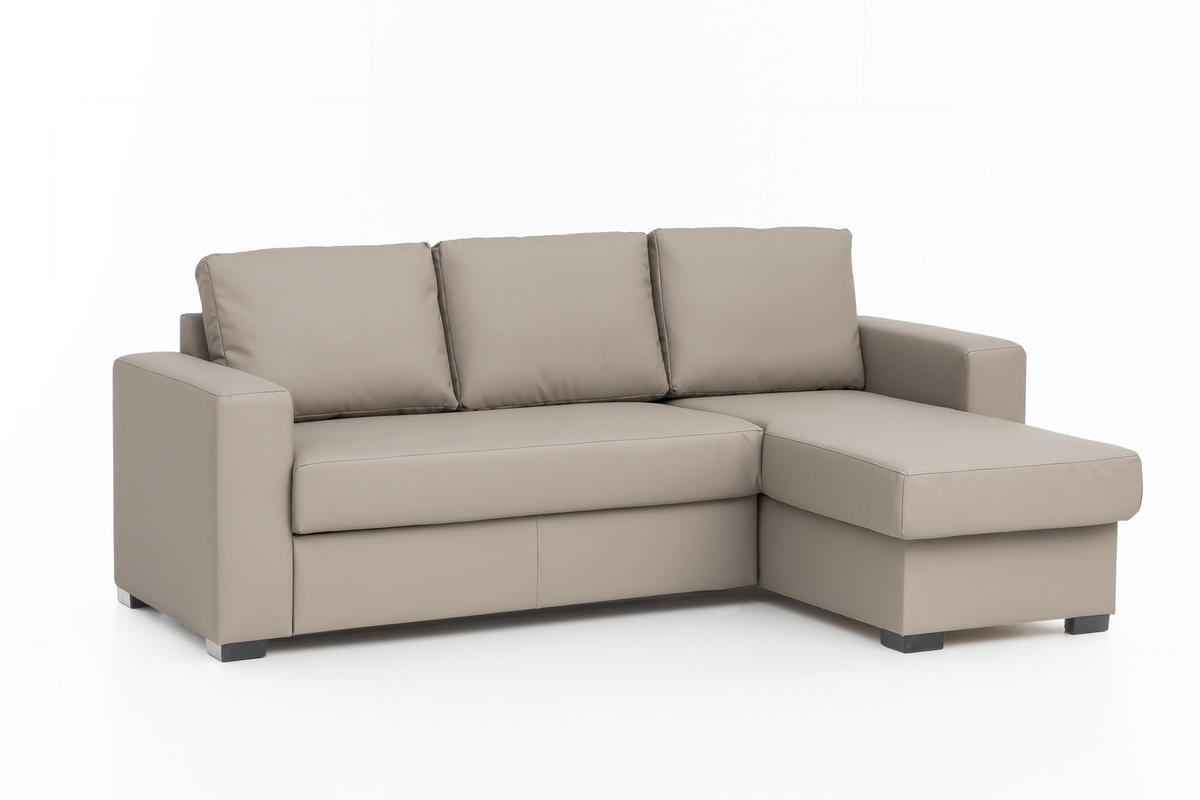 ECKSOFA Sandfarben Lederlook  - Sandfarben, Basics, Kunststoff/Textil (220/150cm) - MID.YOU