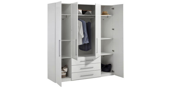 KLEIDERSCHRANK 196/219/59 cm 4-türig  - Weiß Hochglanz/Alufarben, KONVENTIONELL, Holzwerkstoff/Metall (196/219/59cm) - Carryhome