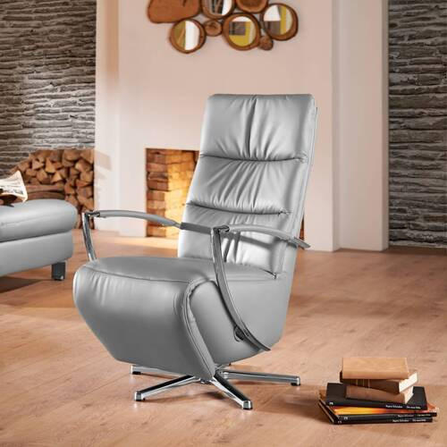 RELAXSESSEL in Leder Hellgrau  - Chromfarben/Hellgrau, Design, Leder/Metall (64/112/80cm) - Cantus