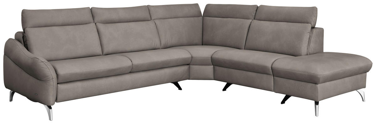 ECKSOFA in Echtleder Graubraun  - Edelstahlfarben/Graubraun, Konventionell, Leder/Metall (296/242cm) - Himolla Komfortklass