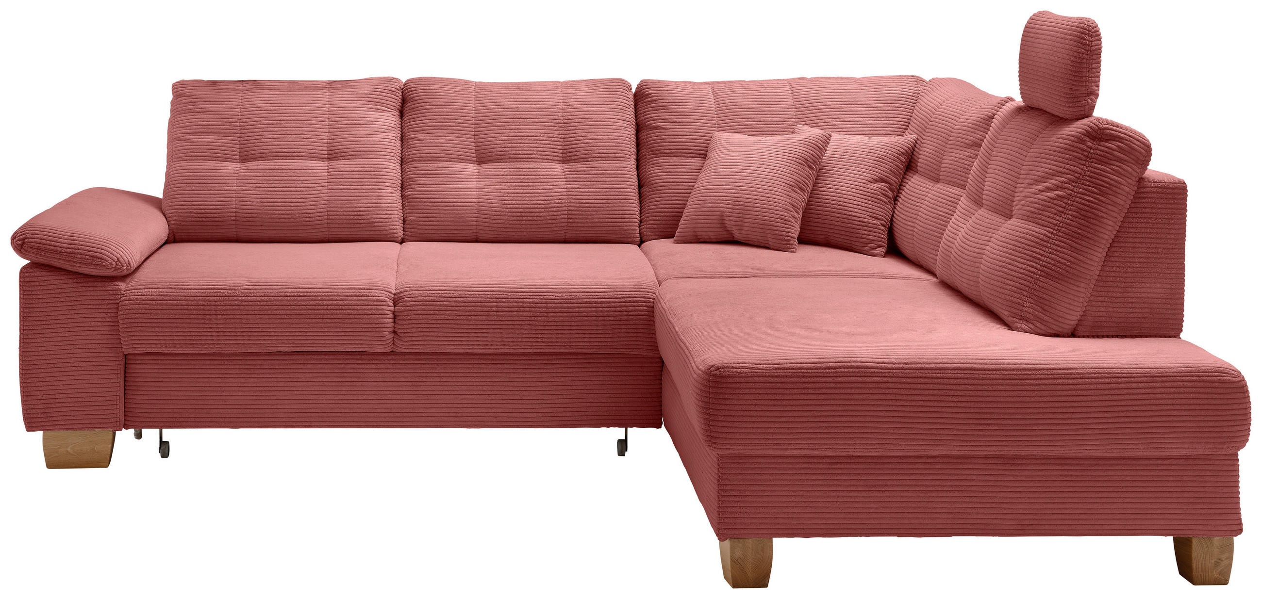 ECKSOFA Koralle Cord  - Koralle/Naturfarben, MODERN, Holz/Textil (274/206cm) - Livetastic