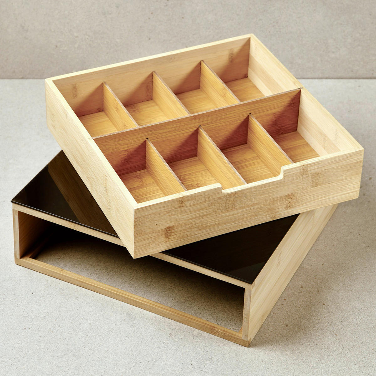 SCHUBLADENBOX    30/31/10 cm  - Schwarz Hochglanz/Naturfarben, Basics, Glas/Holz (30/31/10cm) - Kesper