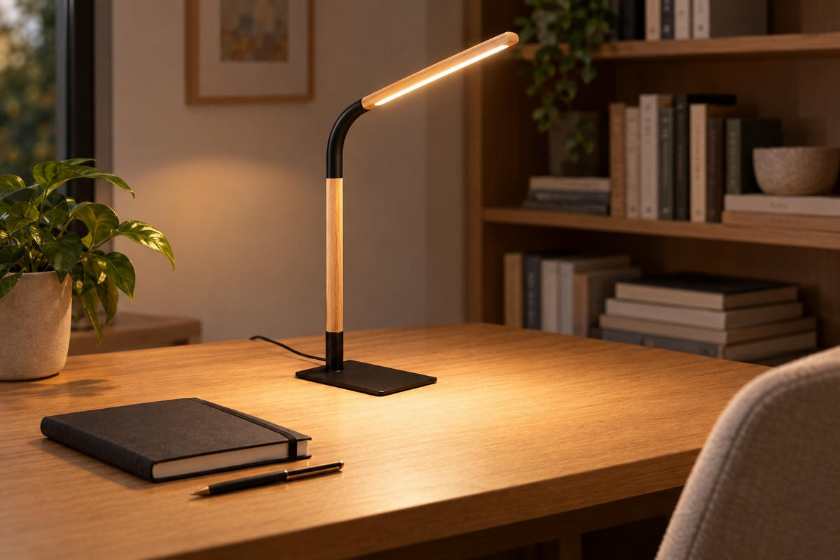 LED SVJETILJKA STOLNA  - prirodne boje/crna, Basics, drvo/metal (73,5/18/38cm)