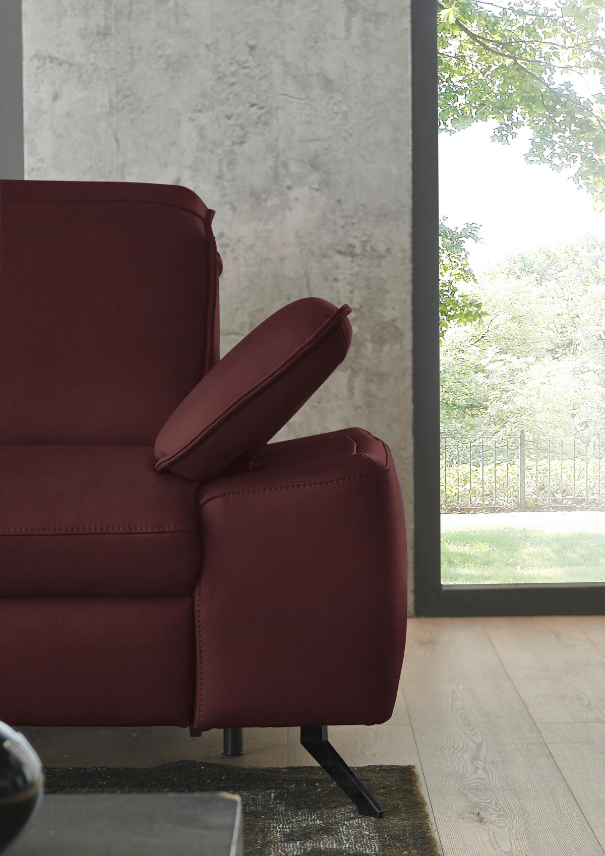 ECKSOFA  Echtleder Beere  - Beere/Schwarz, Design, Leder/Metall (169/307cm) - Beldomo Premium