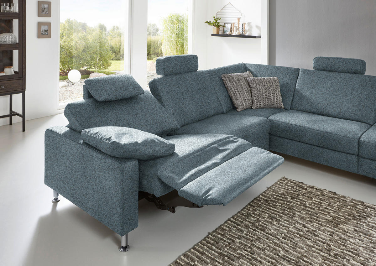 ECKSOFA in Mikrofaser Blau  275/242 cm  - Blau/Alufarben, Design, Textil/Metall (275/242cm) - Dieter Knoll