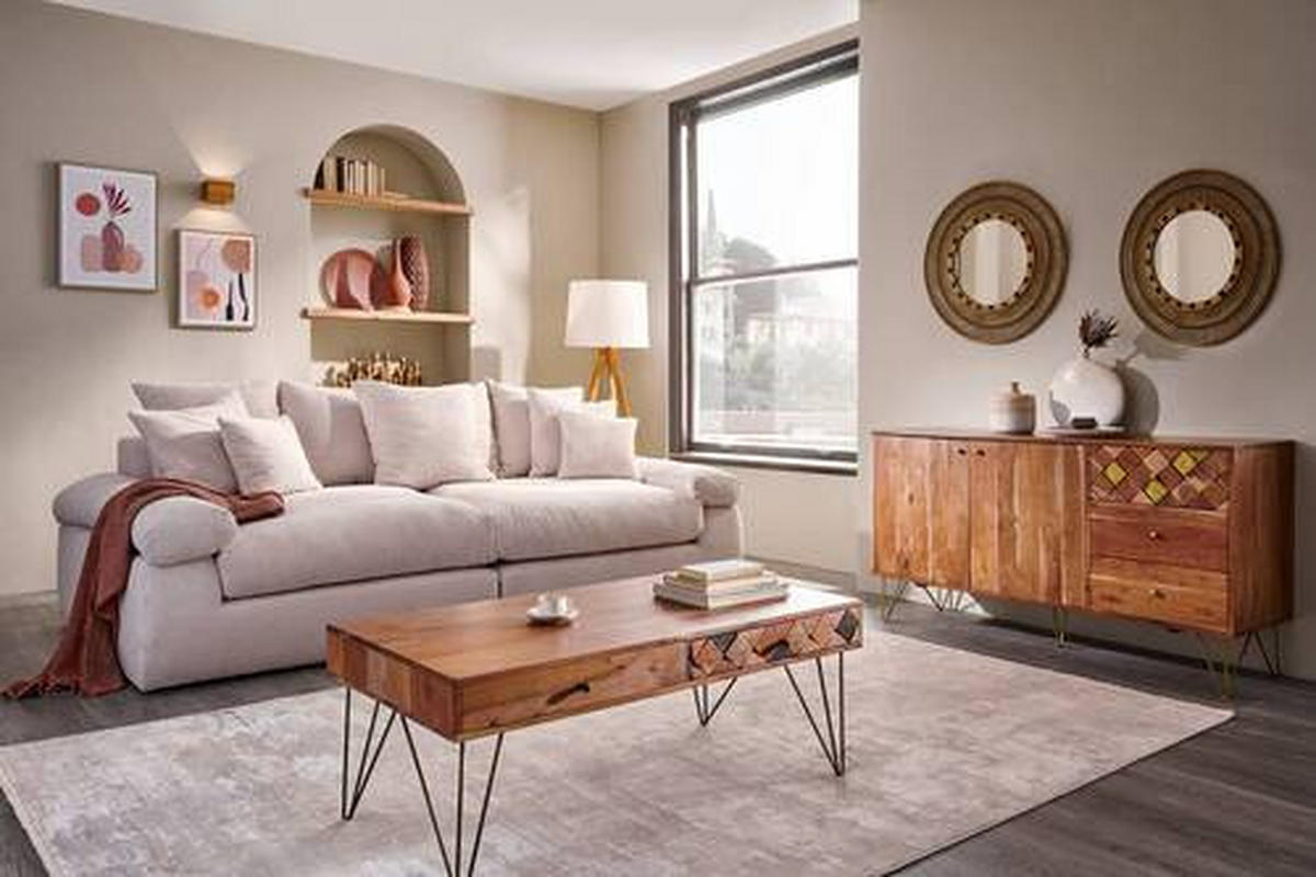 BIGSOFA Cord Naturfarben  - Schwarz/Naturfarben, Design, Kunststoff/Textil (260/90/140cm) - Ambia Home