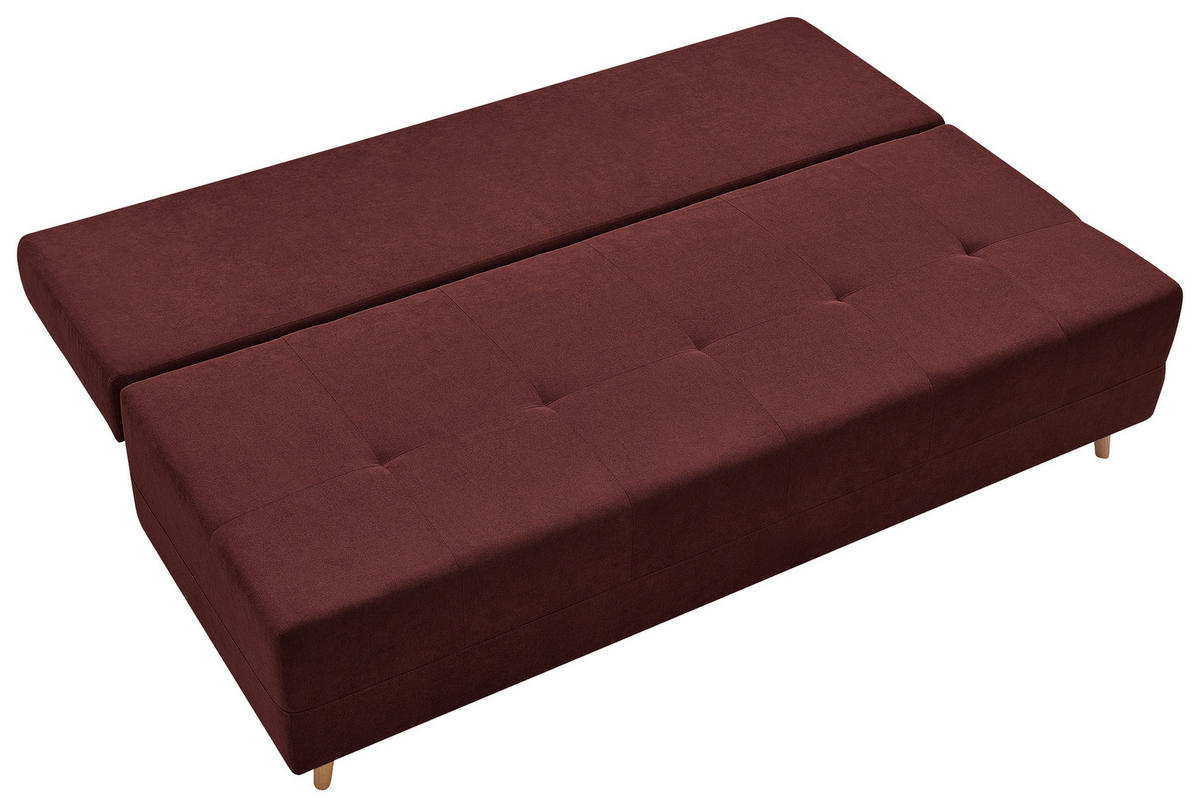 SCHLAFSOFA LUMOS Samt Bordeaux  inkl. Rückenkissen, Armlehnenkissen, Schlaffunktion, Rücken echt, Stauraum  - Bordeaux/Naturfarben, Design, Textil (206/96/96cm) - P & B