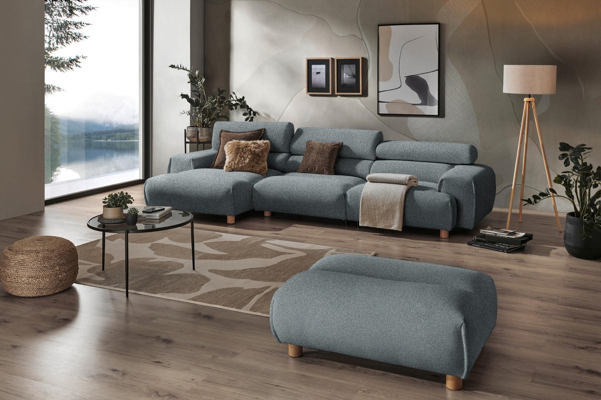 HÖRNSOFFA i velour blågrå  - blågrå, Natur, trä/textil (150/329cm) - Livetastic