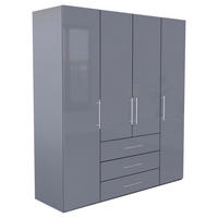 KLEIDERSCHRANK 196/219/59 cm,  in Anthrazit Hochglanz, Anthrazit, 4-türig  - Anthrazit/Anthrazit Hochglanz, KONVENTIONELL, Holzwerkstoff/Metall (196/219/59cm) - Carryhome
