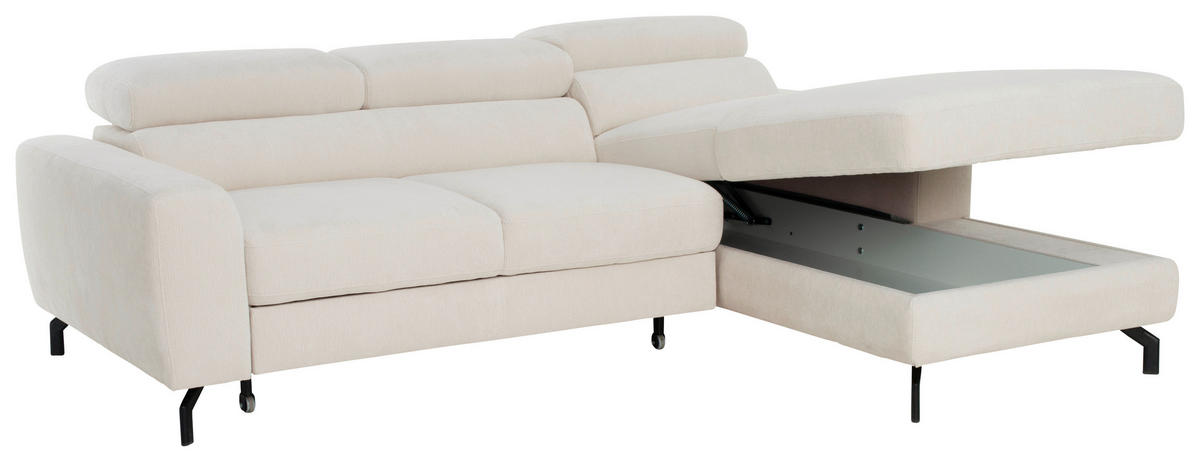 ECKSOFA Chenille Creme  - Creme/Schwarz, Design, Textil/Metall (226/177cm) - Livetastic