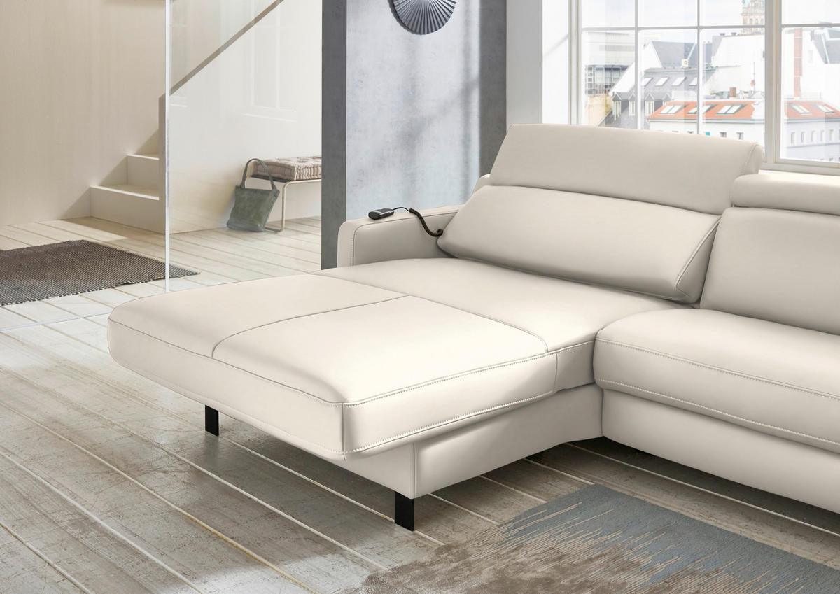 ECKSOFA Echtleder Beige  - Beige/Schwarz, Design, Leder/Metall (176/291cm) - Valdera