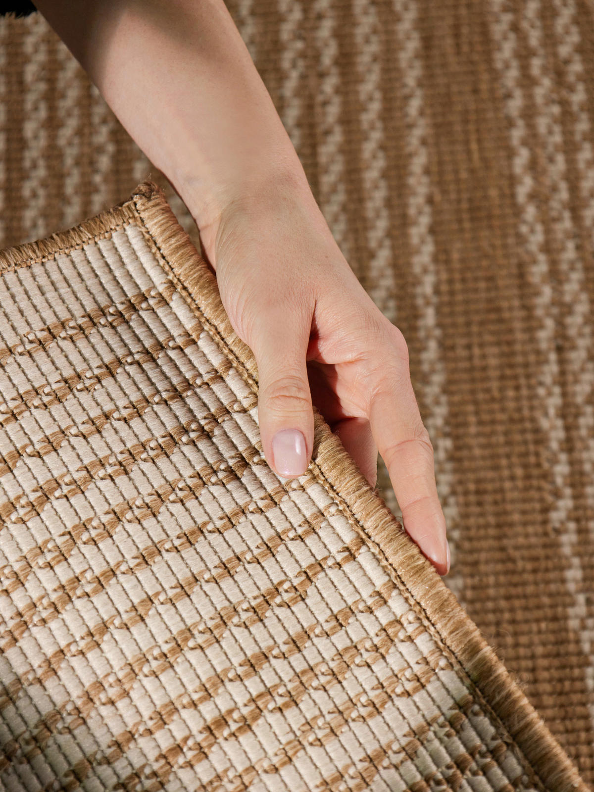 FLACHWEBETEPPICH 200/300 cm Haringey Weiß, Sandfarben rechteckig  - Sandfarben/Weiß, Design, Kunststoff (200/300cm)