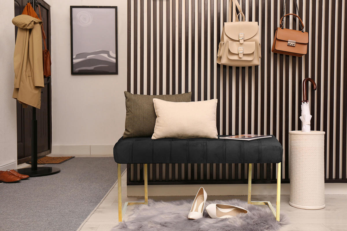 HOCKERBANK in Kunststoff, Metall Schwarz, Goldfarben  - Goldfarben/Schwarz, Design, Kunststoff/Metall (47/48/100cm) - Kayoom