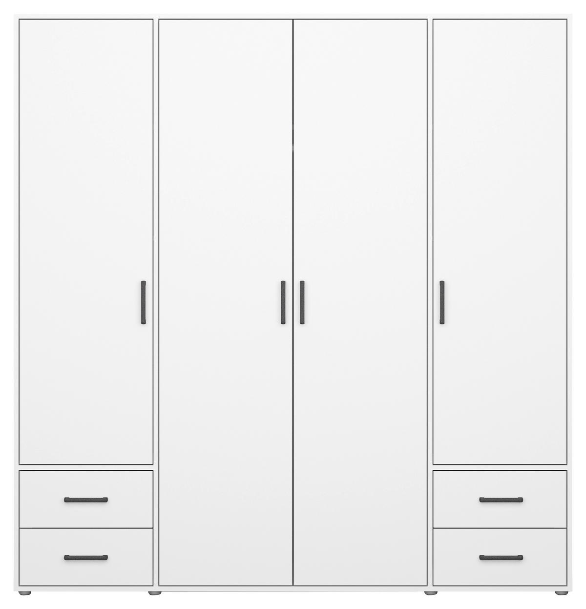 GARDEROB MED GÅNGJÄRN 187/194/53 cm 4-dörrar - vit/grå, Modern, trämaterial/plast (187/194/53cm) - Rauch Möbel