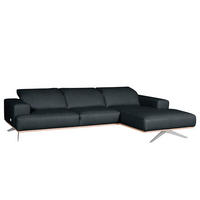ECKSOFA  in Echtleder Blau Rücken echt, Kopfteilverstellung  295/187 cm  - Chromfarben/Blau, Design, Leder/Metall (295/187cm) - Livetastic