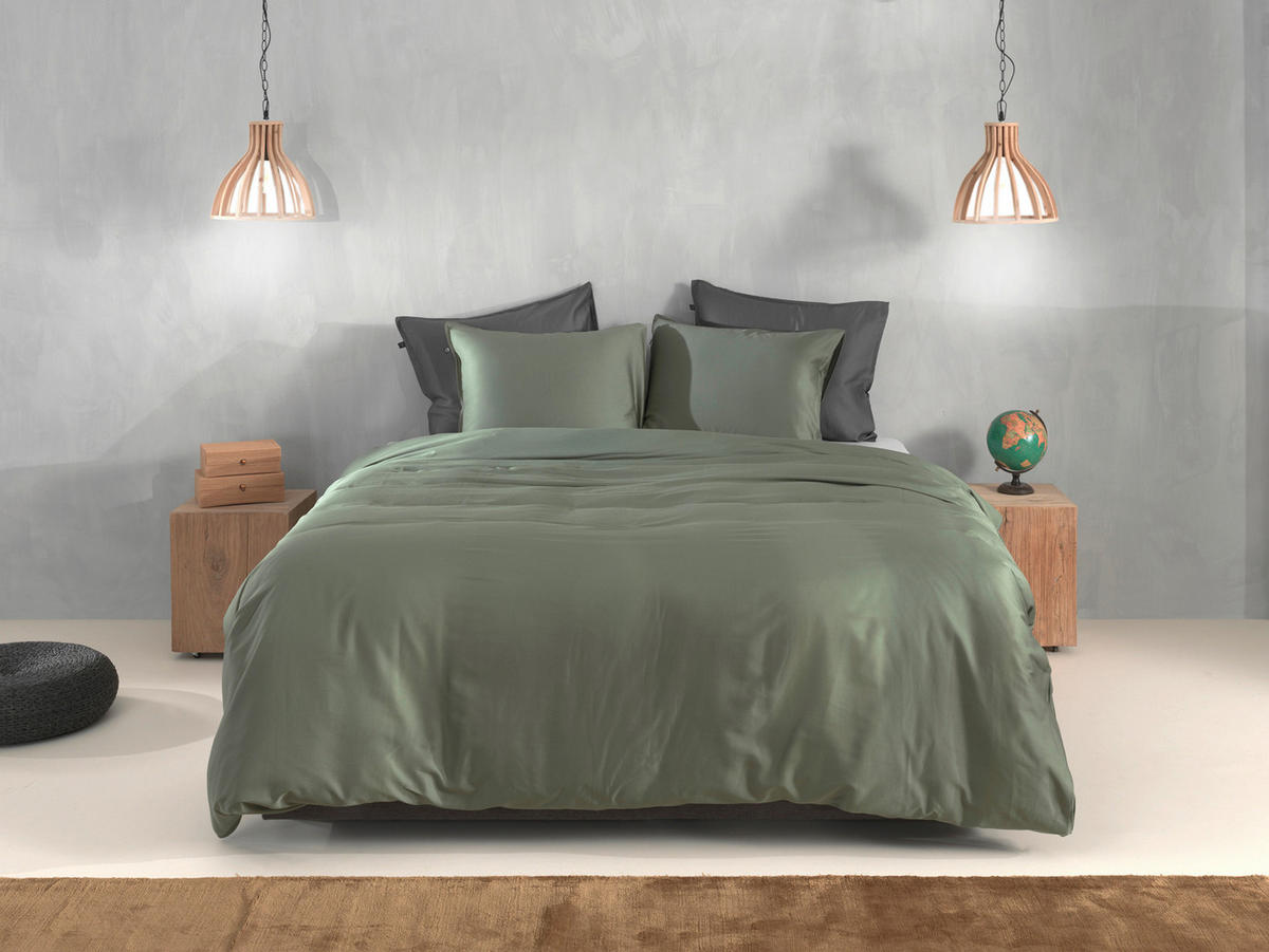 BETTWÄSCHE 2-teilig Satinado Makosatin 155/220 cm  - Khaki, Basics, Textil (155/220cm)