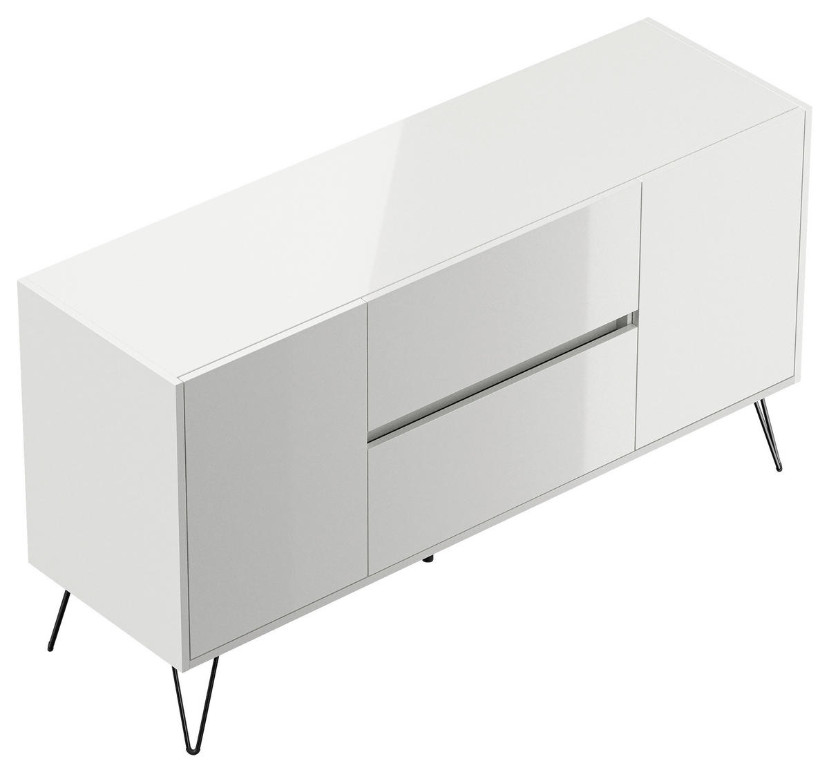 SIDEBOARD Posseik Industrial 139/75,8/42 cm 2 Schublade(n)  - Weiß Hochglanz/Schwarz, Design, Holzwerkstoff/Metall (139/75,8/42cm) - MID.YOU